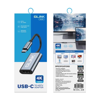 GLINK (GL053) Type-C TO HDTV Adapter 4K 60Hz (สายแปลงสัญญาณ Usb Type-C เป็น HDMI) GL-053