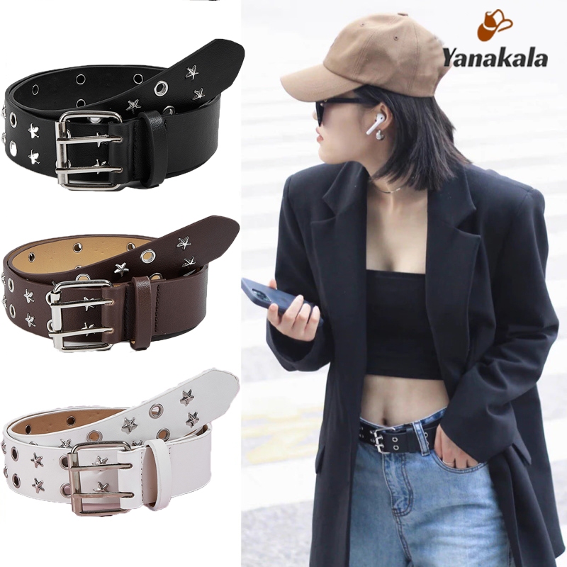 ส่งเร็ว🚚 สไตล์ฮิปฮอป เข็มขัดผู้หญิงY2k สไตล์อเมริกัน สาวฮอต ดาวสองแถวการออกแบบ ปรับได้ หนัง-Yanakala