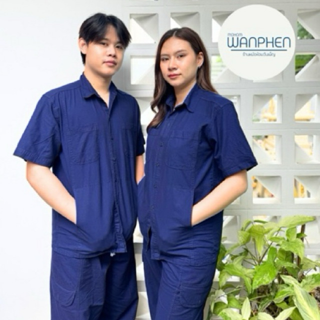 เสื้อหม้อห้อมคอเชิ้ตแขนสั้น 4 กระเป๋า หม้อห้อมแท้จากจ.แพร่