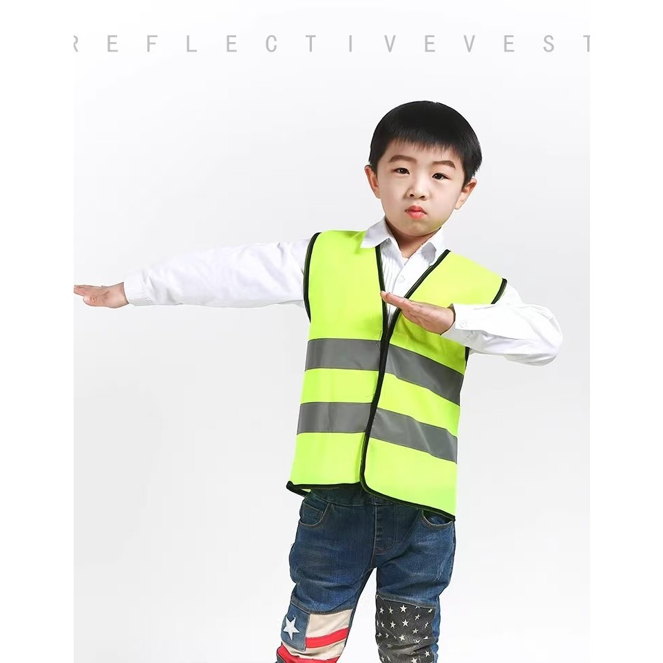 เสื้อกั๊กสะท้อนแสงแบบซิปสำหรับเด็กชายและเด็กหญิงอายุ 3 ถึง 9 ขวบ