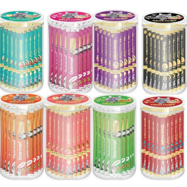 (แบบกระปุก 36 ซอง) Cherman ขนมแมวเลีย สำหรับแมว 2 เดือนขึ้นไป ขนาด 12 กรัม*โปรดอ