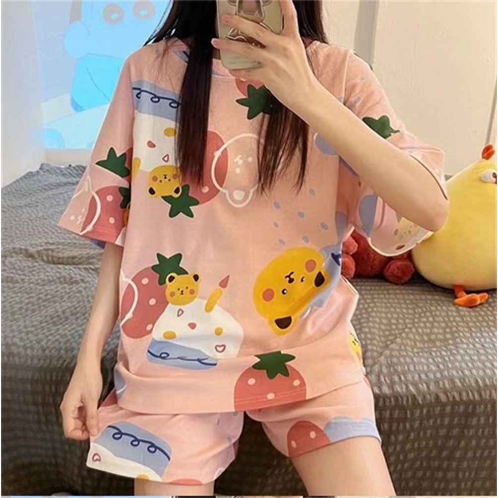 M/L/XL/XXL ชุดนอน ชุดนอนแขนสั้น ชุดนอนผู้หญิง ชุดนอนแขนสั้นขาสั้น ชุดนอนการ์ตูน เซตชุดนอน ผ้านิ่มไม่บาง - รูปที่ 3