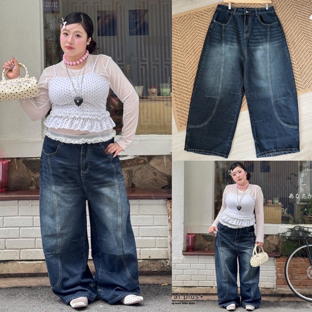 กางเกงยีนส์ Cheese Cake Baggy Jeans งานป้าย Walarat Plussize กางเกงยีนส์สาวอวบ เอว34-46นิ้ว
