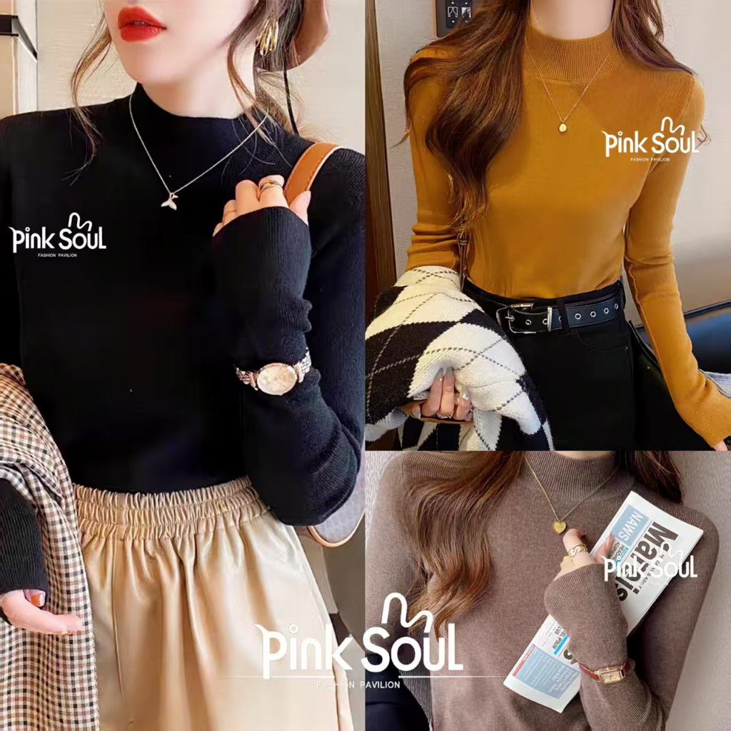 พร้อมส่ง เสื้อไหมพรมคอเต่าแขนยาว ร่องใหญ่ ผ้านิ่มสีพื้น Clothing Women