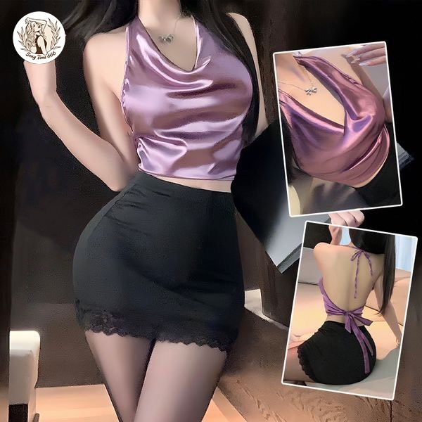 SEXY TIME ชุดเลขาสาว ชุดคอสเพลย์เลขาสาว ชุดเลขาสาวตัวร้ายย เสื้อผ้าซาตินกระโปรงทรงเอ