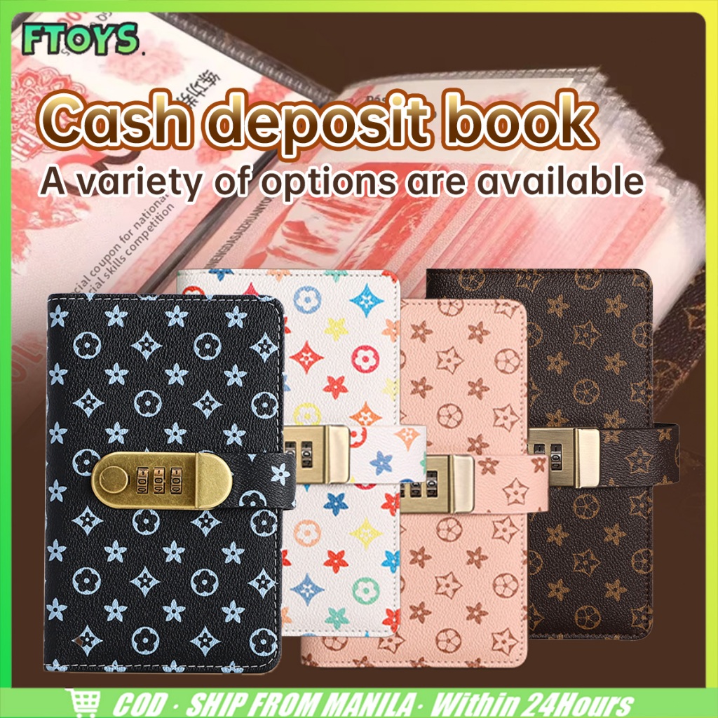 จัดส่งใน24ซม.สมุดออมเงินรหัสล็อค A6 แฟ้มเก็บตัง50แผ่น เก็บได้100ใบ ซองออมเงิน ปกหนังPU ที่เก็บธนบัตรและบิล