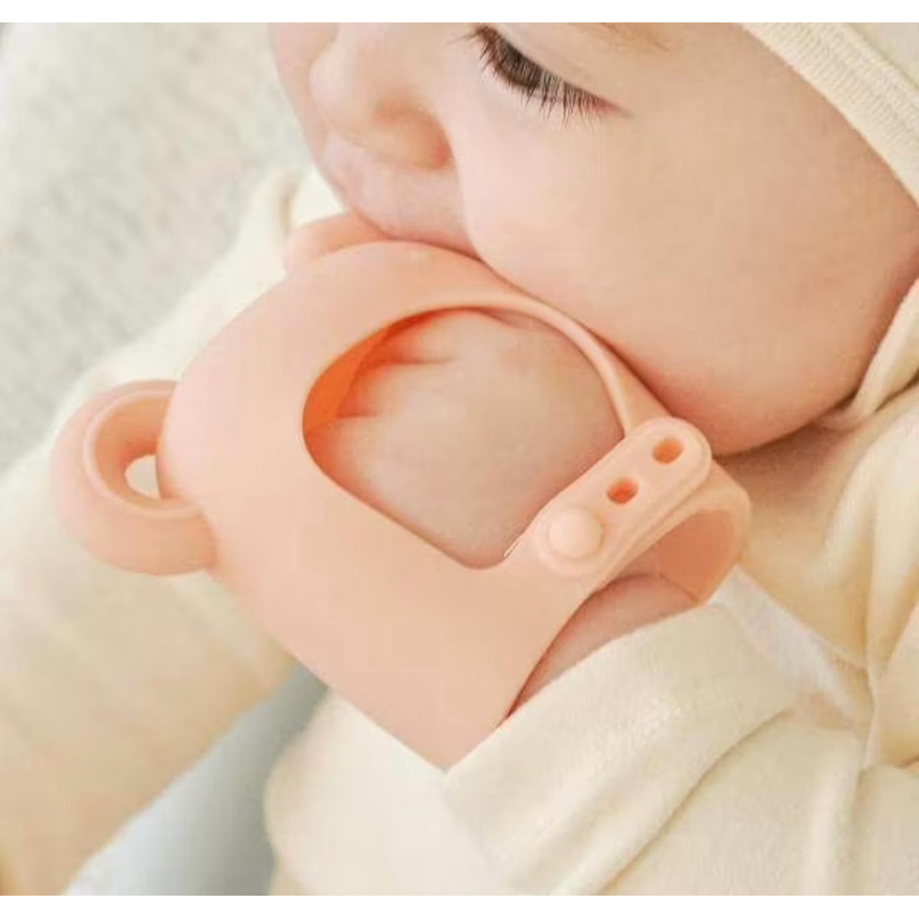 MOYUUM ยางกัดรูปช้าง แบบถุงมือ สามารถปรับขนาดได้ + เคส สีชมพู