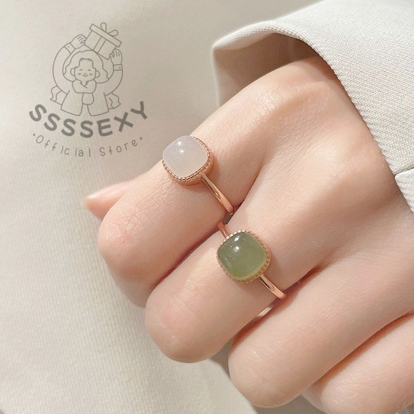 SSSEXY แหวนหยกเลียนแบบทรงลูกบาศก์เล็กสไตล์มินิมอล ของขวัญสำหรับผู้หญิง S390-S392