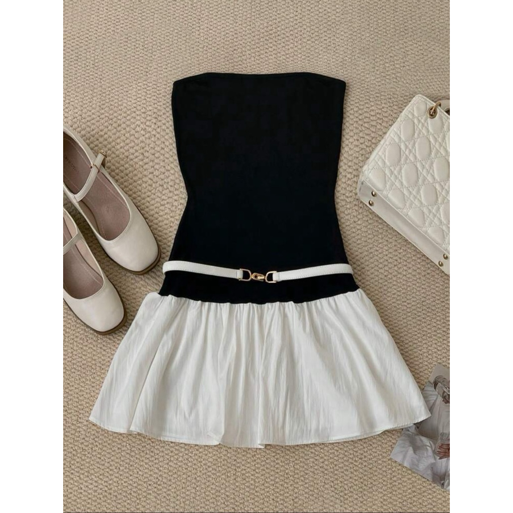 INAWLY 🌊มินิเดรช ชายระบายทูโทน