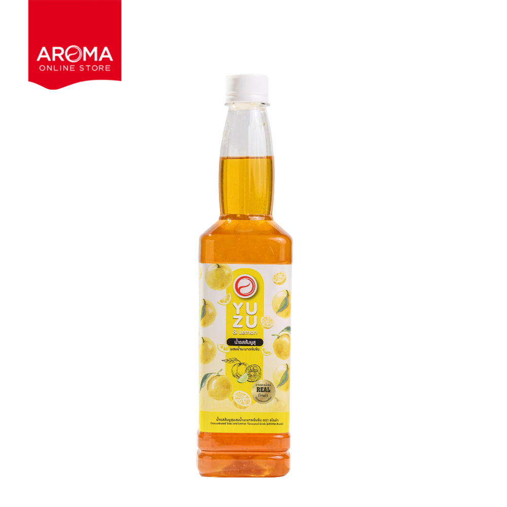 ไซรัปอโรม่า แพ็คเกจใหม่ น้ำผลไม้เข้มข้น SQUASH สควอช รสส้มยูสุ (Yuzu) AROMA 730 ml.