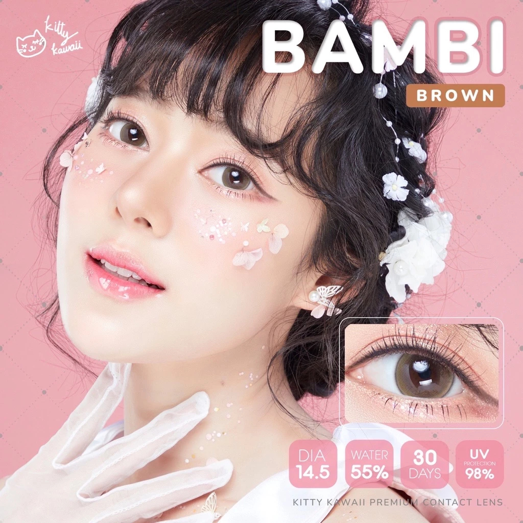 Kitty Kawaii คอนแทคเลนส์ Bambi Brown/Gray/Hazel ขนาดกลาง เลนส์นิ่ม UV Protection