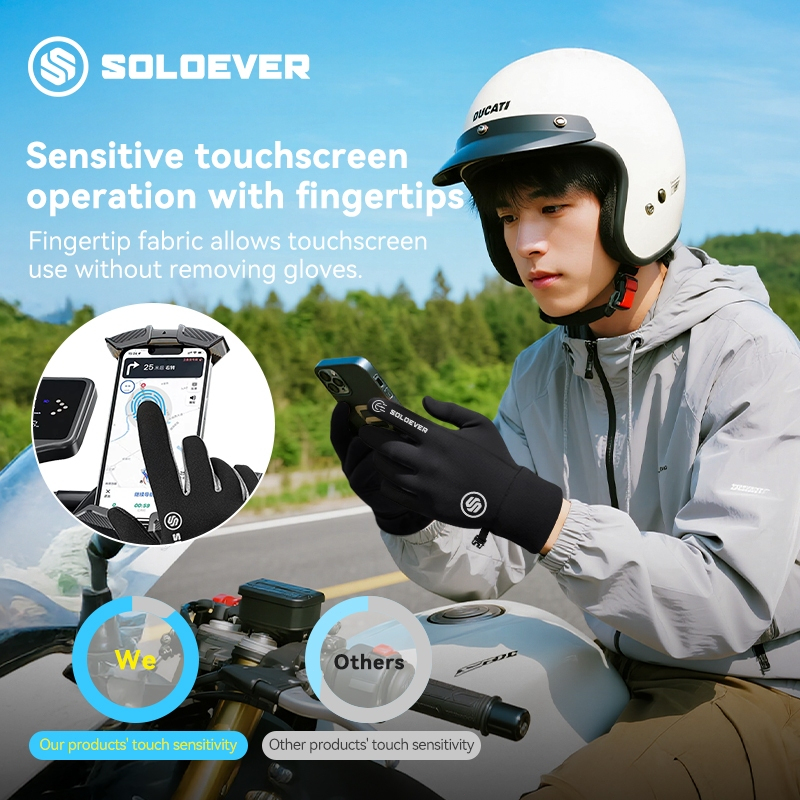 SOLOEVERถุงมือมอเตอร์ไซค์ กันลม กันน้ำ ถุงมือขี่บิ๊กไบค์ กันลื่นสุดๆ ใส่ใช้งานหน้าจอสัมผัสได้ กันหนาว ถนอมมือ