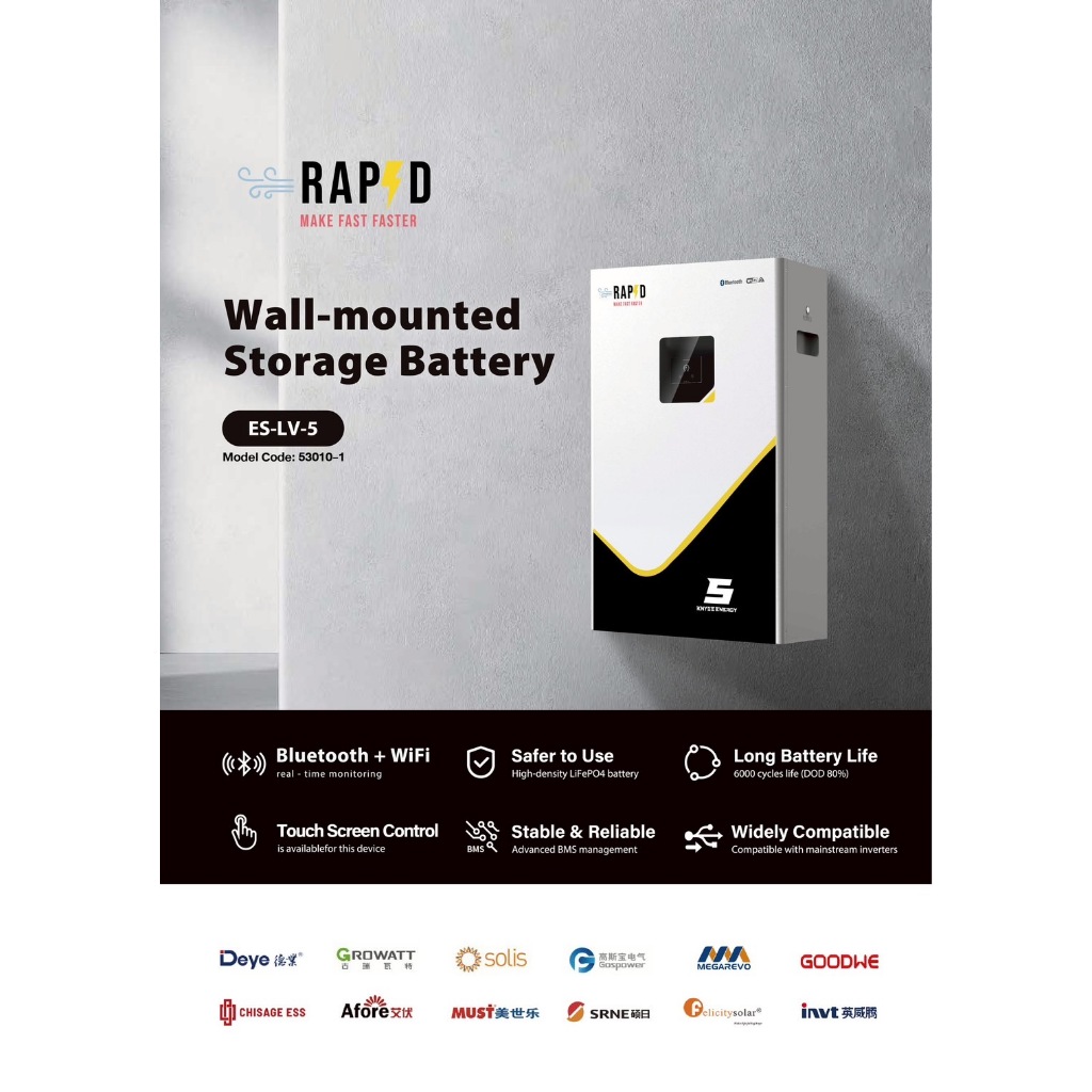 RAPD แบตเตอรี่จัดเก็บพลังงาน LI-BATTERY WALL TYPE รุ่น ES-LV-5 ขนาด100Ah รุ่นใหม่ สำหรับงานโซล่าเซลล
