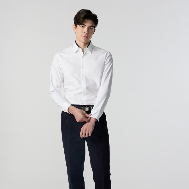 ARROW Wrinkle Free Shirt - เสื้อเชิ้ตแขนยาว ปกต่อสีดำ ทรง Smart สีขาว MACM826-WH