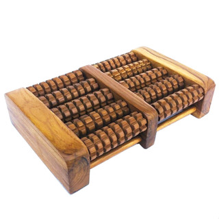 ไม้นวดเท้ารางลูกกลิ้ง 5 แถว ไม้สักธรรมชาติ ไม่เคลือบ ลูกกลิ้…