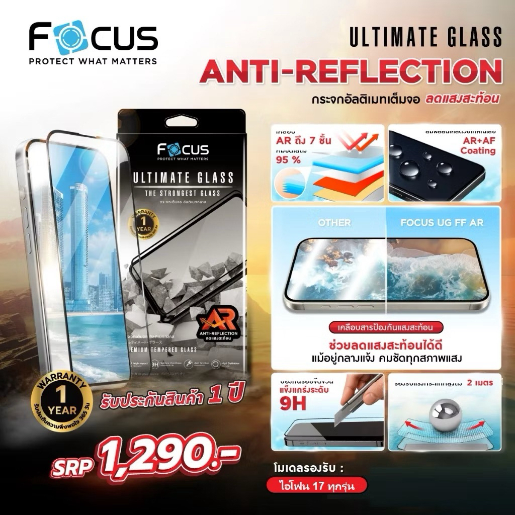 FA168 ไอโฟน 17 ทุกรุ่น Focus ฟิล์มกระจกอัลติเมทกลาส รูปที่ 2