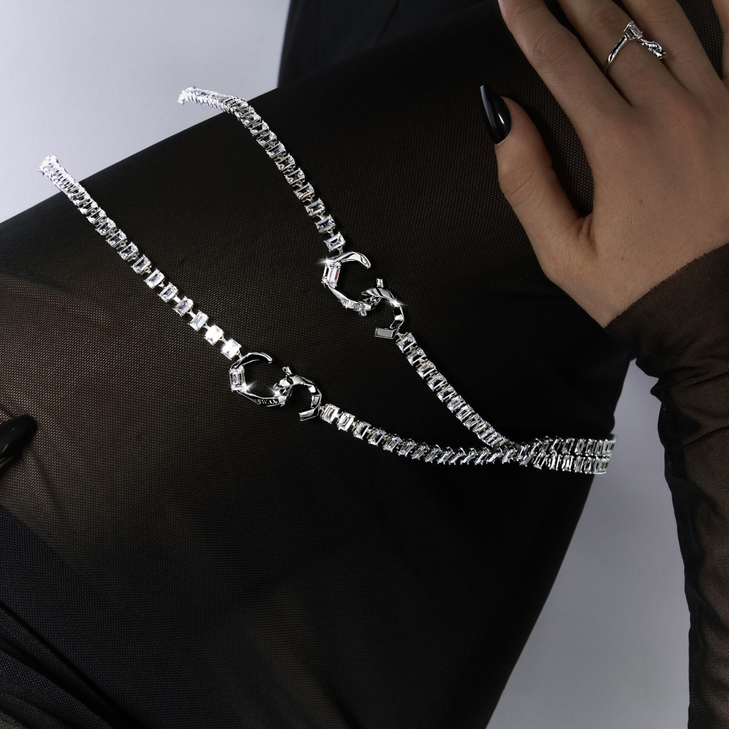 SWAN - Unbound Necklace สร้อยคอเงินแท้ ฝังเพชรคิวบิกเซอร์โคเนีย สร้อยที่ใส่ได้ทุกวัน Match - รูปที่ 5