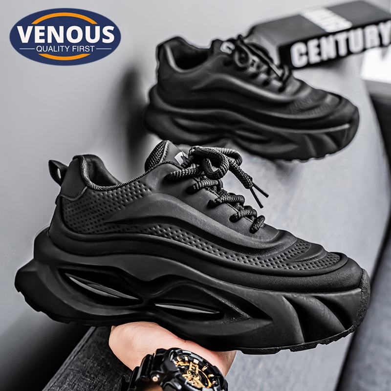 【Venous】2025 รองเท้ากีฬาสีดำใหม่สำหรับผู้ชาย รองเท้ากีฬาสบายๆ สำหรับผู้ชาย รองเท้ากีฬายาง
