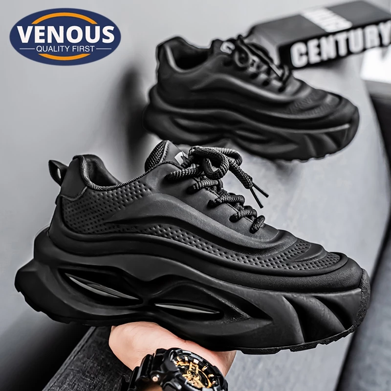【Venous】2025 รองเท้ากีฬาสีดำใหม่สำหรับผู้ชาย รองเท้ากีฬาสบายๆ สำหรับผู้ชาย รองเท้ากีฬายาง