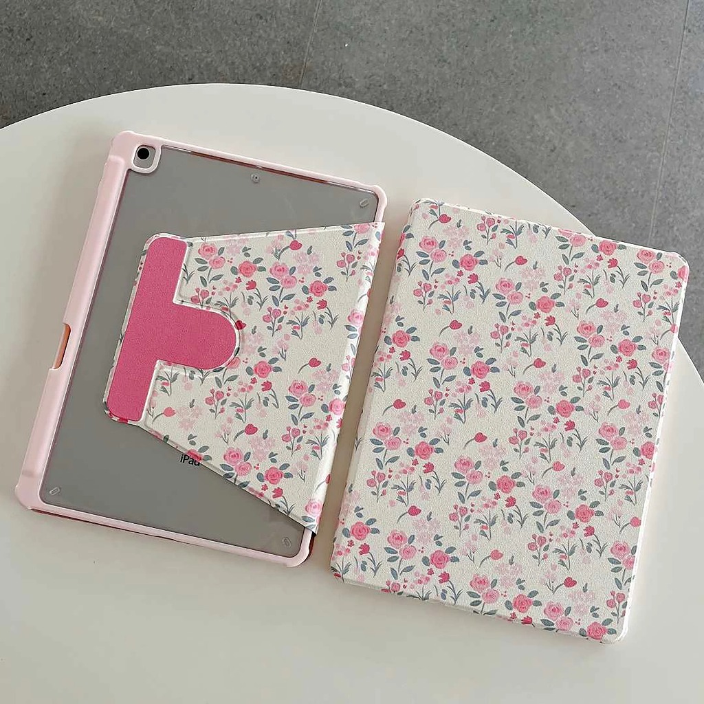 ⭐พร้อมส่ง⭐เคส Samsung Tab S10+ S9 S9+ A9 หมุนได้ 360°Floral Rose S10+ S10FE มีที่ใส่ปากกา S6 Lite S8