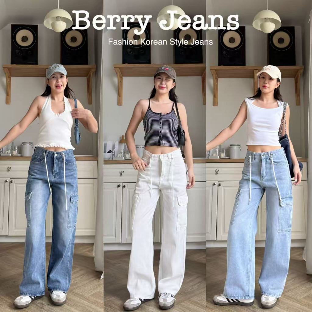 กางเกงยีนส์คาโก้ทรงช่างรูดเชือกปรับระดับกระบอกใหญ่baggy jeans