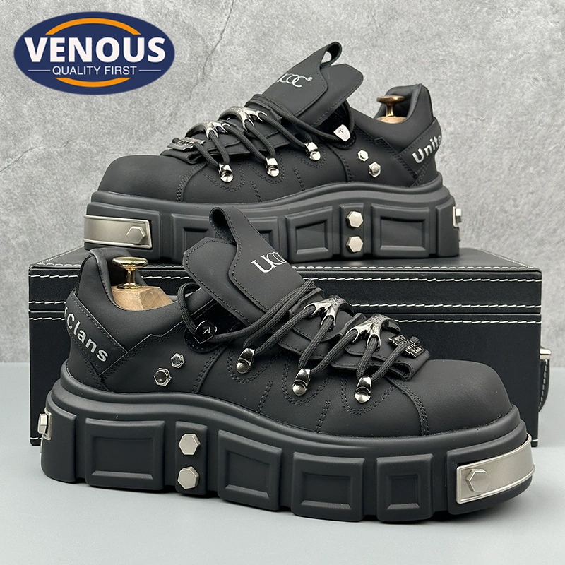 【Venous】2025 รองเท้าหนังสีดำคุณภาพสูงใหม่รองเท้าผู้ชายรองเท้าบูตตัดต่ำสูง