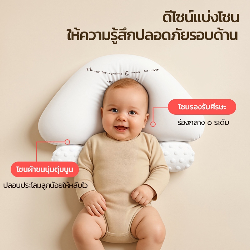หมอนเด็ก หมอนทารกแรกเกิด 0-3 ปี และป้องกันการเอียงศีรษะ ทารกแรกเกิด ช่วยให้นอนหลับสบาย