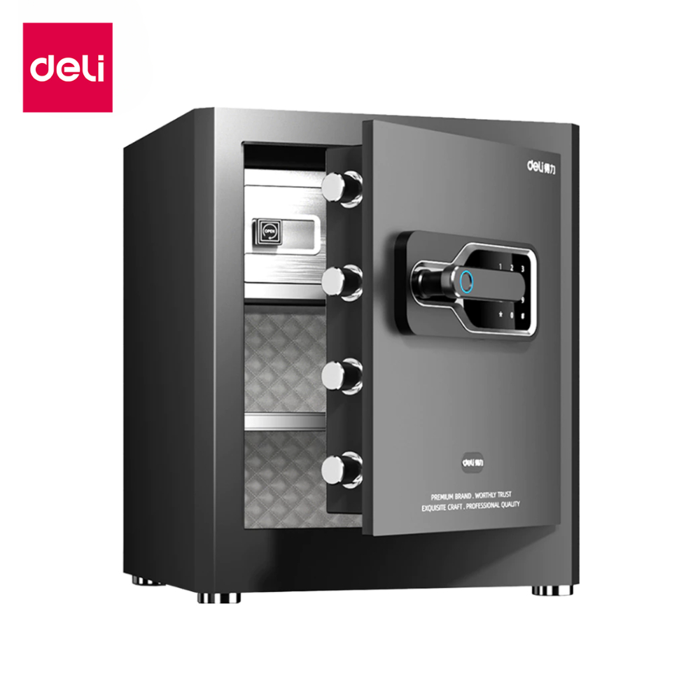 Deli ตู้เซฟ ตู้เซฟอิเล็คทรอนิกส์ กันไฟ ระบบแสกนลายนิ้วมือ ปลดล็อคได้ถึง4แบบ รับประกัน 1 ปี Safe Box