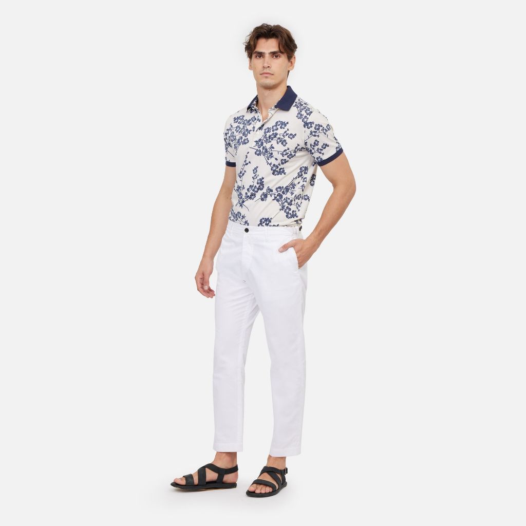 Japonism Pima Cotton Short Sleeves Polo Shirt - Navy/Ivory