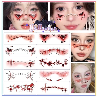 สติ๊กเกอร์รอยสักใบหน้า ธีมฮาโลวีน ชุด 10 ชิ้น มีให้เลือกหลากหลายสไตล์ ส่งไวจากไทย