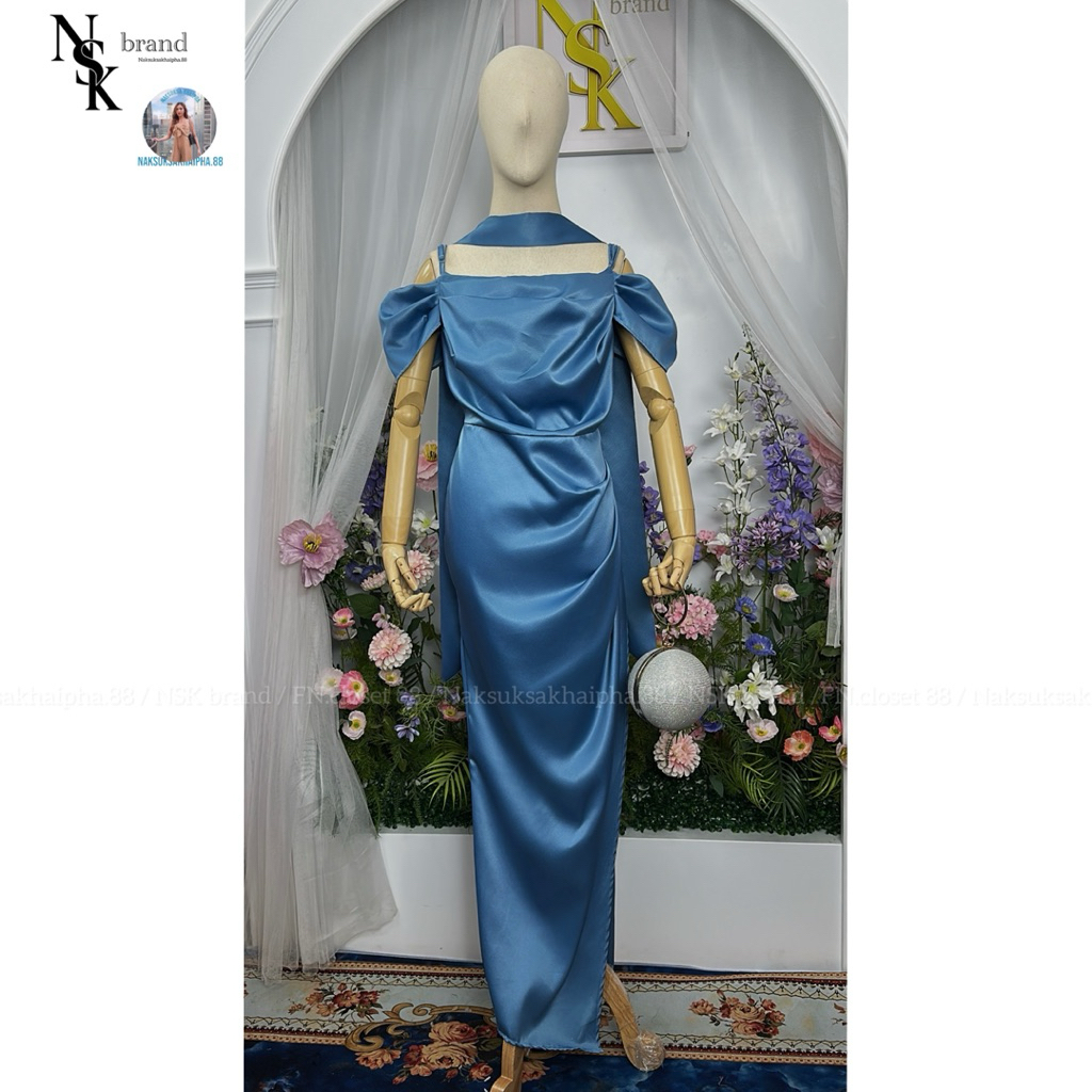 ((AA06)) Dress ชุดเพื่อนเจ้าสาว ออกงาน (za1217) สวยหรู ทรงสายเดี่ยวปาดไหล่ (ร้านNSK.brand)