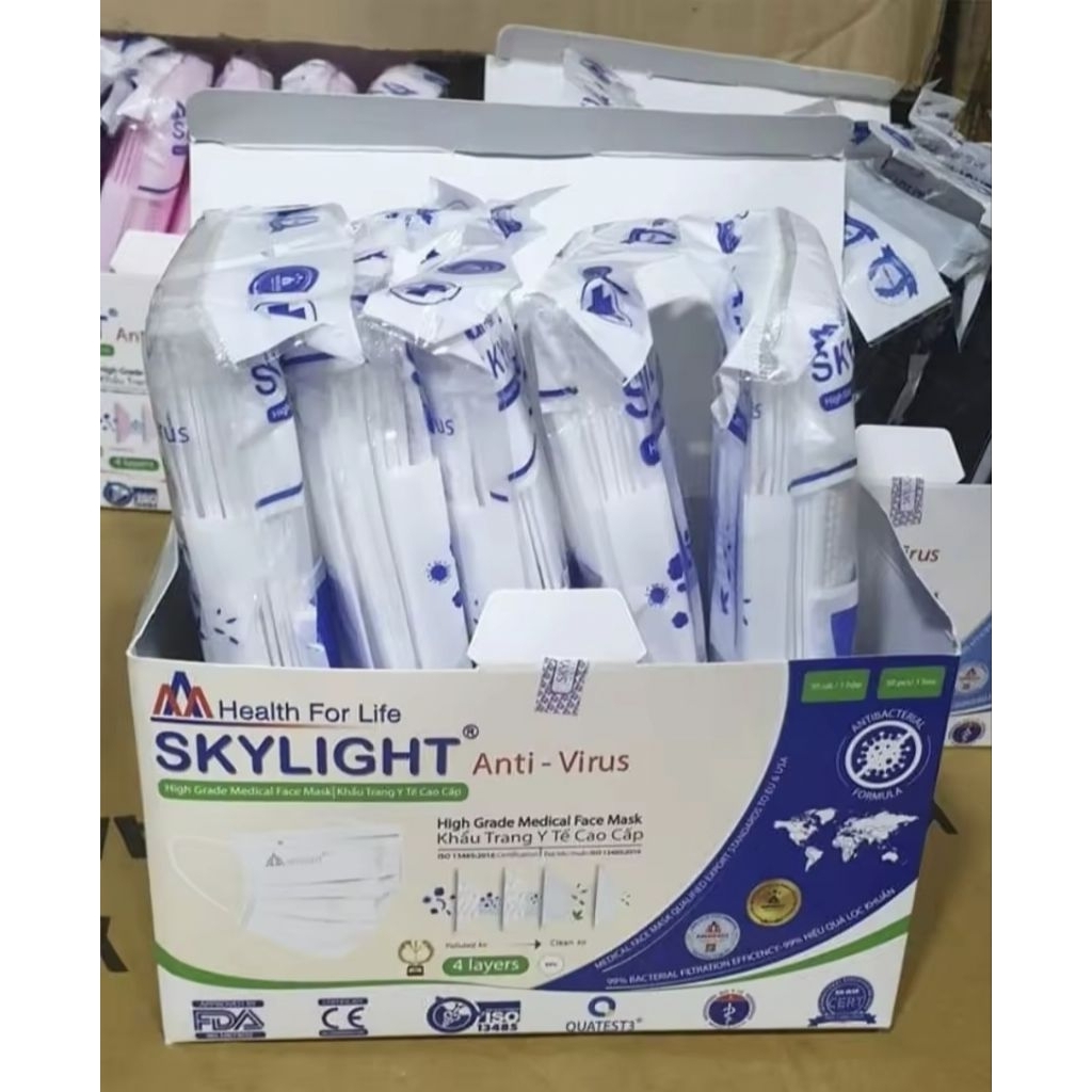 แมสskylight(50ชิ้น) เกรดการแพทย์ กรองไวรัส ฝุ่นpm.25 ควันบุหรี งานนุ่ม หนา อย่างดี พร้อมส่ง