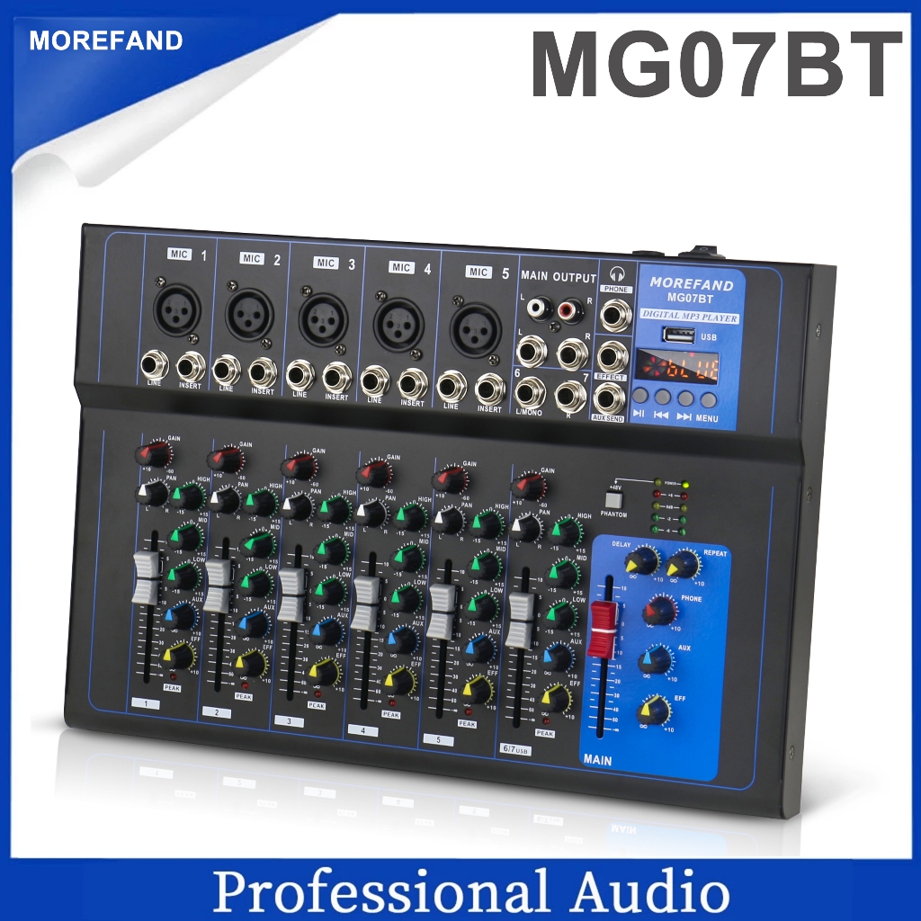 Audio mixer เครื่องผสมสัญญาณเสียงระดับมืออาชีพ 4 ช่อง 48V Phantom Power USB Bluetooth อินเทอร์เฟซ