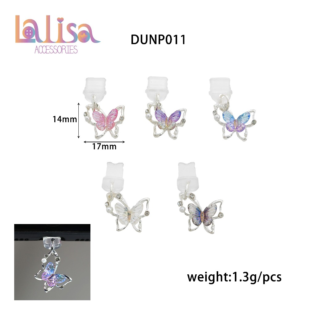 ปลั๊กกันฝุ่นโทรศัพท์มือถือสุดน่ารัก จี้ห้อยพอร์ตชาร์จโทรศัพท์มือถือ butterfly dustproof plug DUNP011