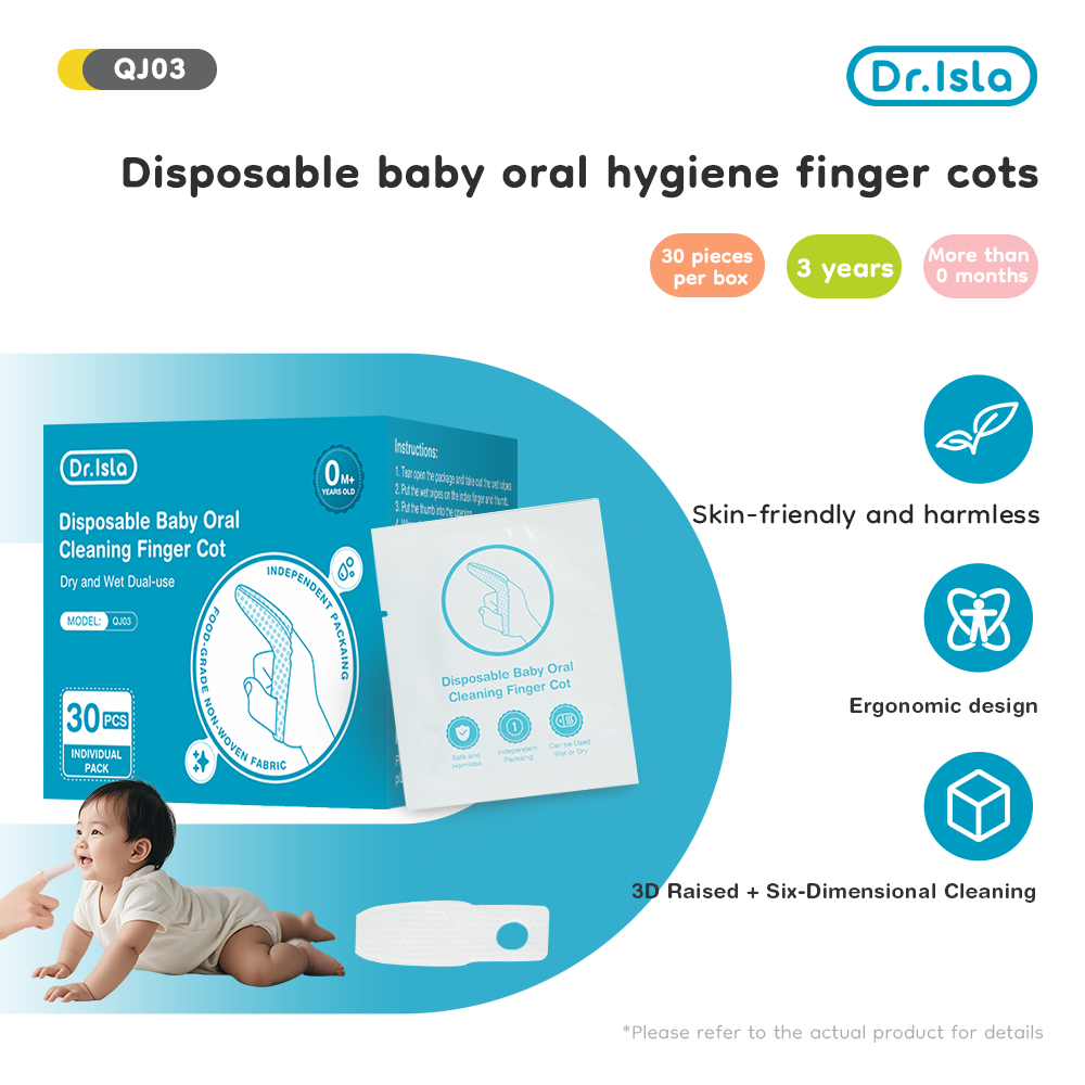 Dr.isla Newborn Baby Tooth Wipes Dry 30pcs 3D Baby Wipes Mouth Cleaner Baby Oral Cleaner GauzeTooth Tissue Sikat QJ03