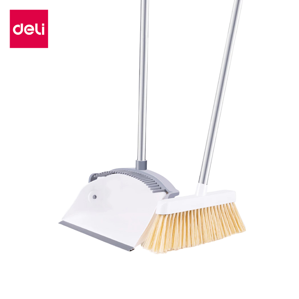Deli ชุดไม้กวาด ไม้กวาดพลาสติก ไม้กวาด มีแปรงในตัวพร้อมที่ตักขยะ พับได้ อเนกประสงค์ Folding Broom