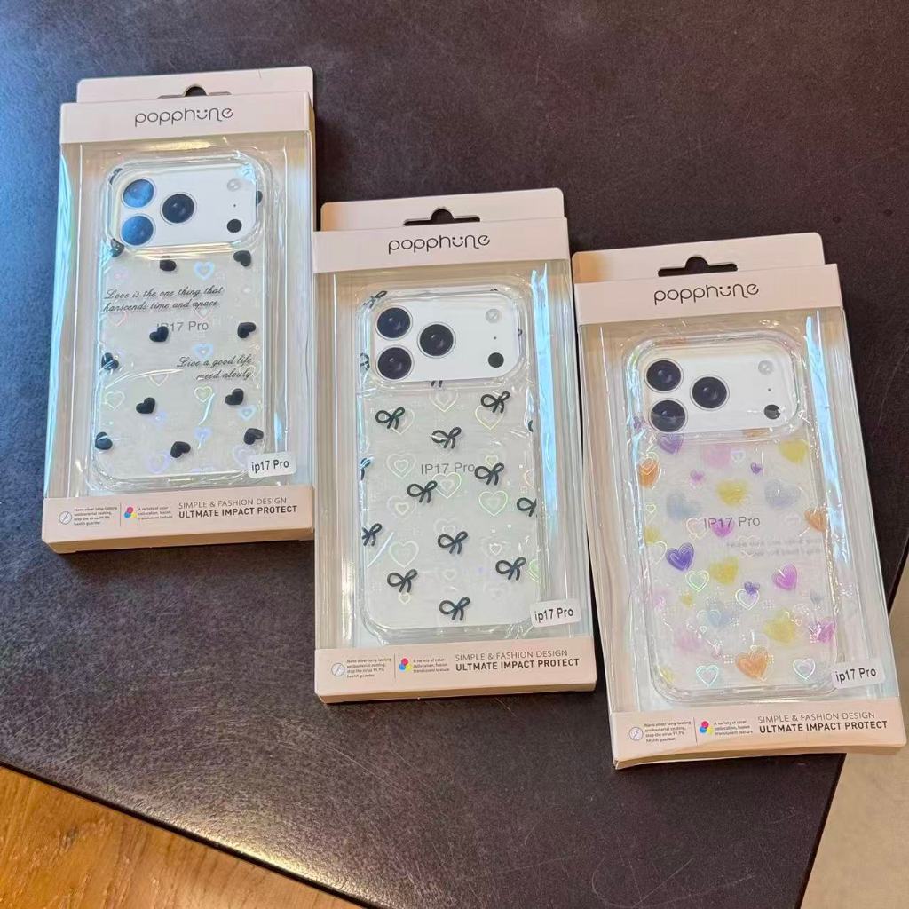 BK  popphone เคสโฮโลแกรม ลายโบว์ ลายหัวใจ งานกล่อง สำหรับรุ่นไอโฟน17promax IP17 IP17pro IP17Air - รูปที่ 4