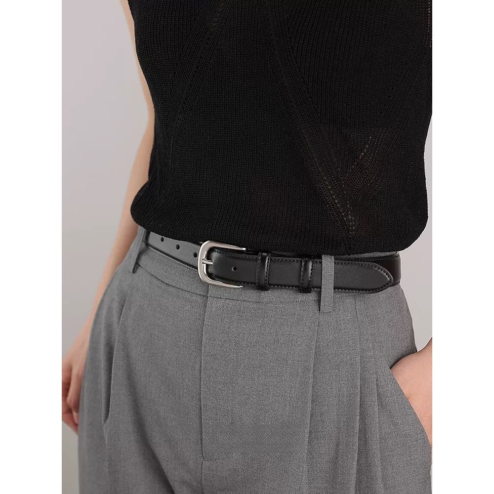 ผู้หญิง เข็มขัดหนัง PU รุ่นคลาสสิก สายเส้นเล็ก หัวเข็มขัดสีเงิน ดีไซน์เรียบหรู ใช้งานง่าย แมทง่าย - 4