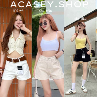 Acasey กางเกงยีนส์ผู้หญิง ขาสั้น ผ้ายีนส์ไม่ยืด ป้าย vintage ใส่สบาย ไซส์ S - XL รุ่น vintage Short