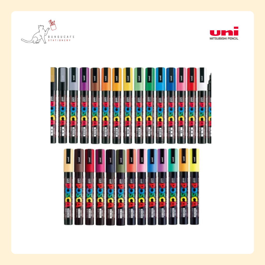 Uni POSCA PC-5M -JAPAN VER.ปากกาสีโปสเตอร์กันน้ำสามารถเขียนได้หลายพื้นผิว สีคมชัด ขนาดหัว 1.8-2.5มม.