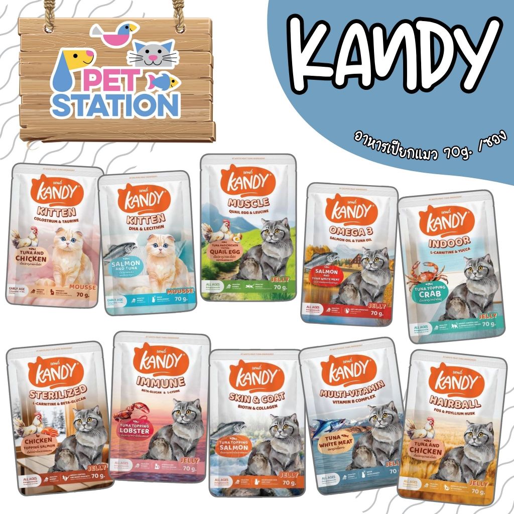 Kandy อาหารเปียกแมว (1 ซอง) ไม่ใส่เกลือ ผลิตจากปลาเนื้อขาว ขนาด 70 กรัม