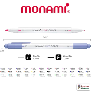 MONAMI LIVE COLOR ปากกาสีน้ำ 2 หัว มีให้เลือกถึง 39 สี ปากกาสี สีสันสดใส ปากกาเมจิก ปากกาสีน้ำ ไลฟ์ คัลเลอร์