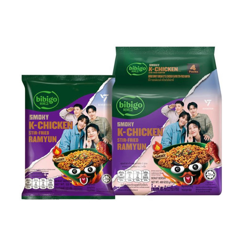 [ 1แพ็ค4ซอง] บิบิโก บะหมี่กึ่งสำเร็จรูปแบบแห้ง รสไก่รมควันสไตล์เกาหลี122กรัม