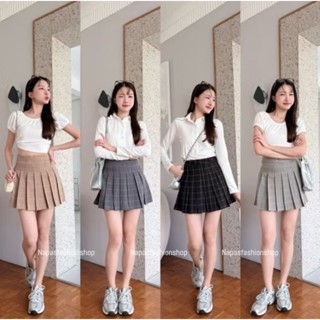 🇰🇷🍑(S-2XL)กางเกงกระโปรงเกาหลี เกาใจ แต่งจีบทวิสรอบตัว ผ้าพิม…