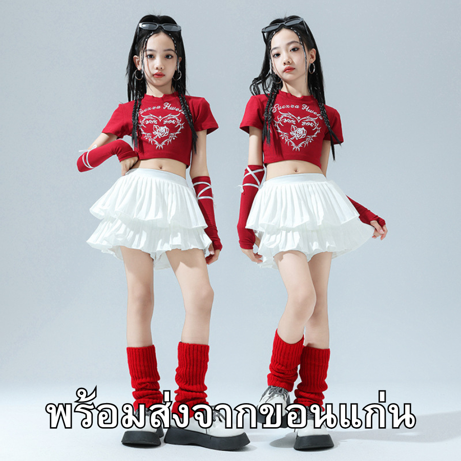 (🇹🇭พร้อมส่งจากขอนแก่น) ชุดเซ็ตแดงขาว พร้อมถุงมือ ถุงเท้า ชุดcoverdance ตรงปกเป๊ะ สวยมาก
