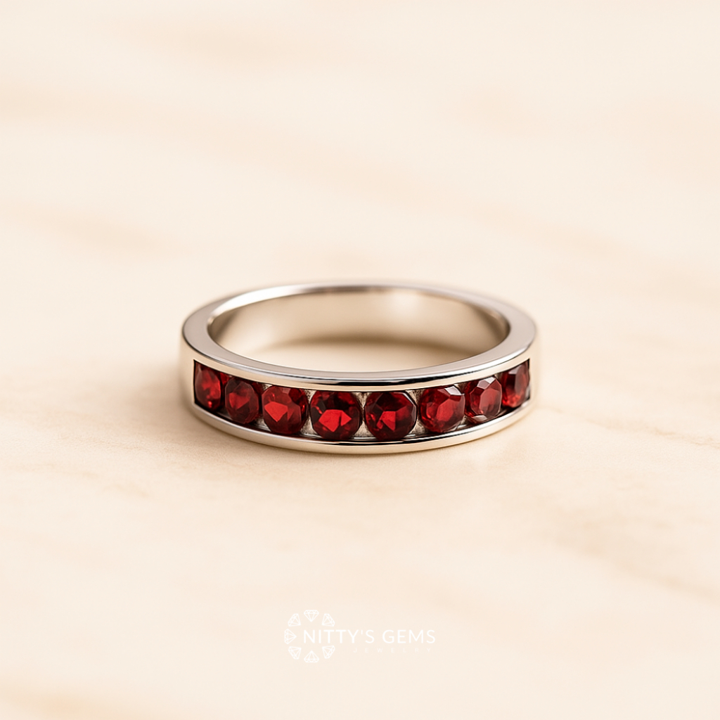 Nitty's Gems | แหวนเงิน925 พลอยโกเมน ชุบทองคำขาว 18K