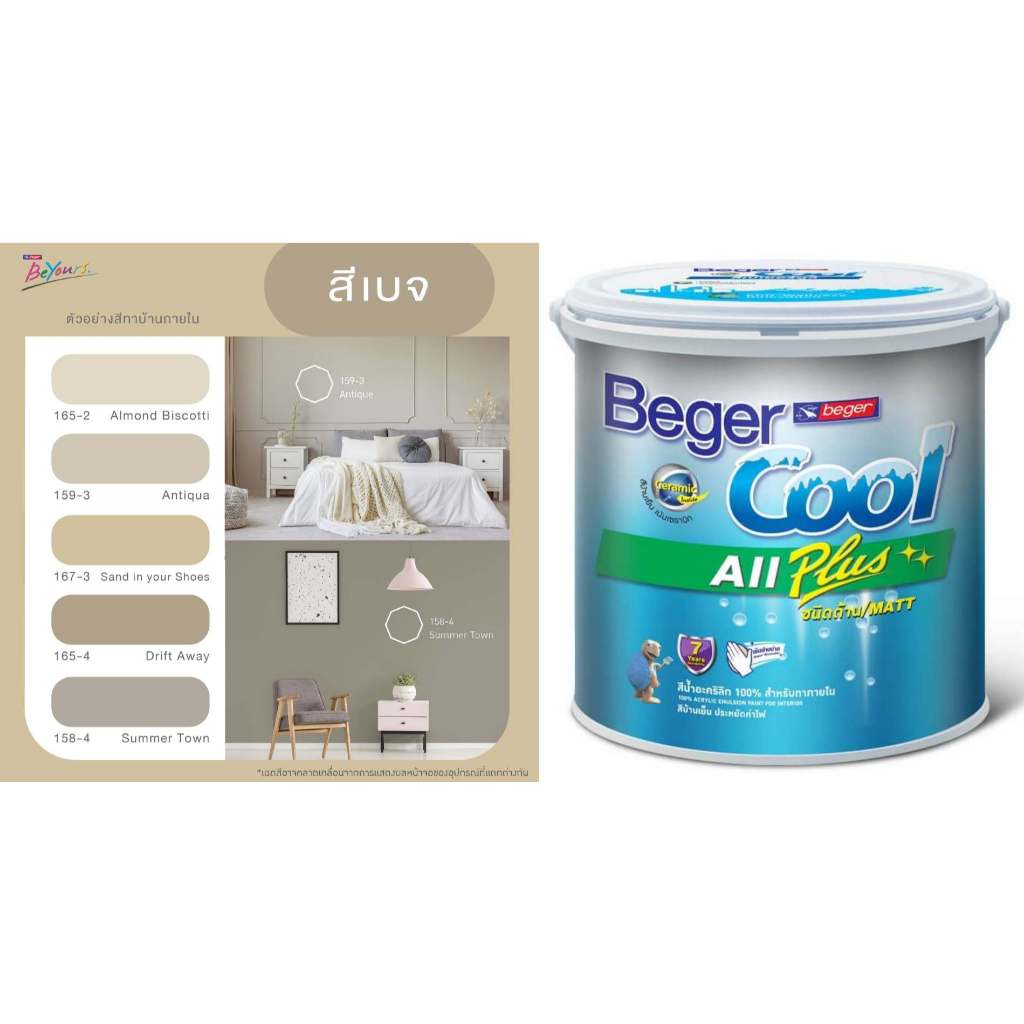 BegerCool All Plus for Interior  เบเยอร์คูล ออล พลัส ทาภายใน  สีน้ำอะคริลิกแท้ 100% สีครีม สีเบจ 165-2 159-3 167-3 165-4