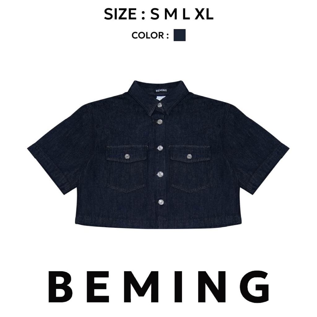 Bemingtop1014(S-XL)-BMG Cropped Denim Shirt เชิ้ตเดนิมครอปที่เท่  ใส่แล้วดูแฟชั่