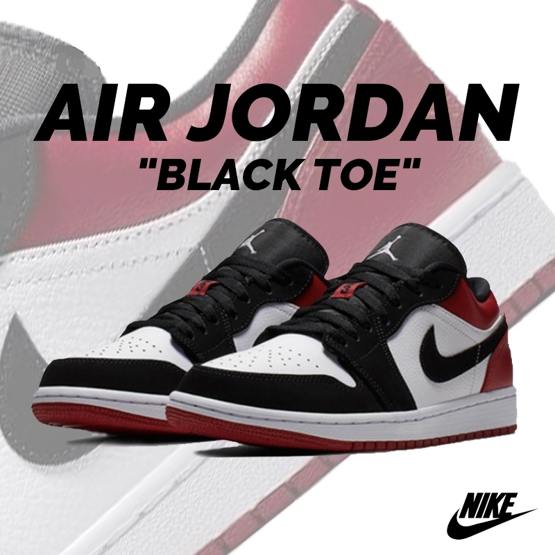 🐼ประกันของแท้⚾Air Jodan 1 Low Black Toe รองเท้าผ้าใบหุ้มส้นต่ำ แบบยูนิเซ็กส์ 553558-116