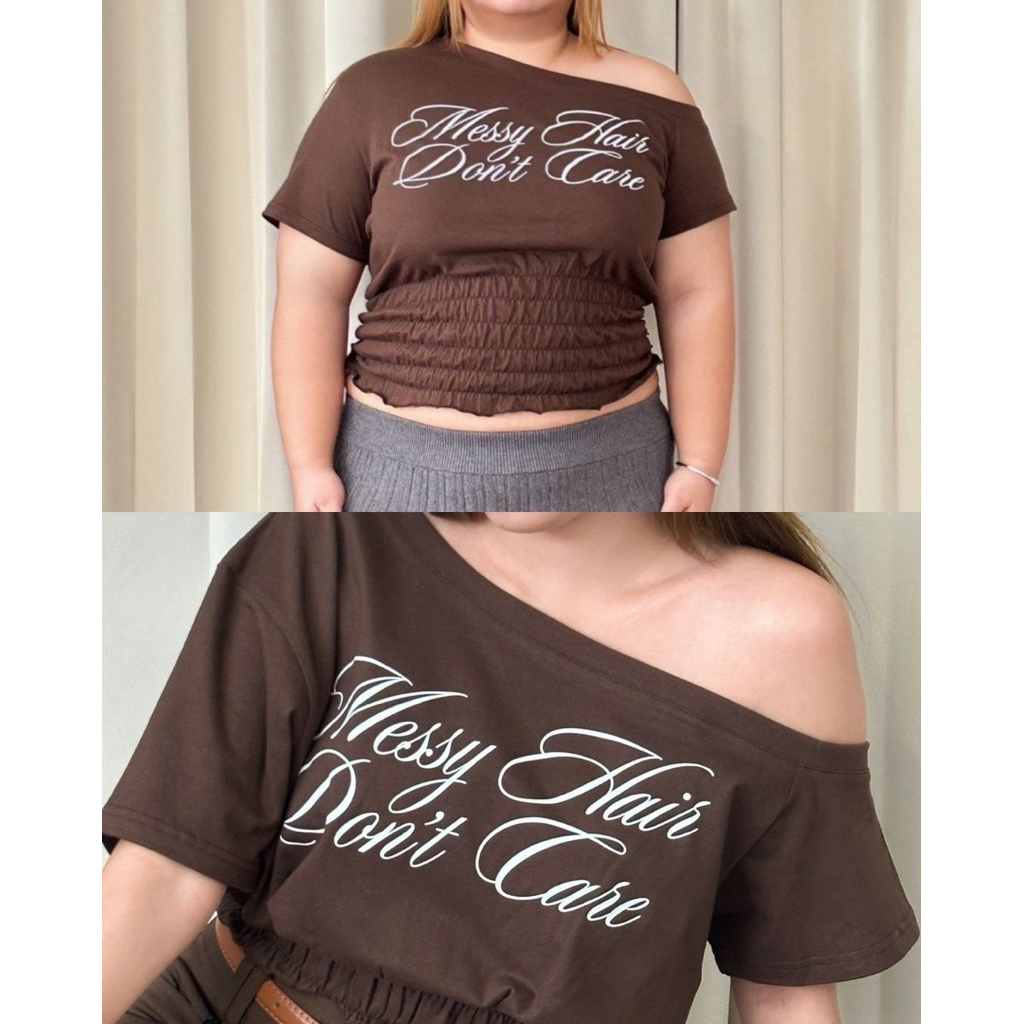 Joliese | messy off-shoulder top เสื้อปาดไหล่ สม็อกเอว